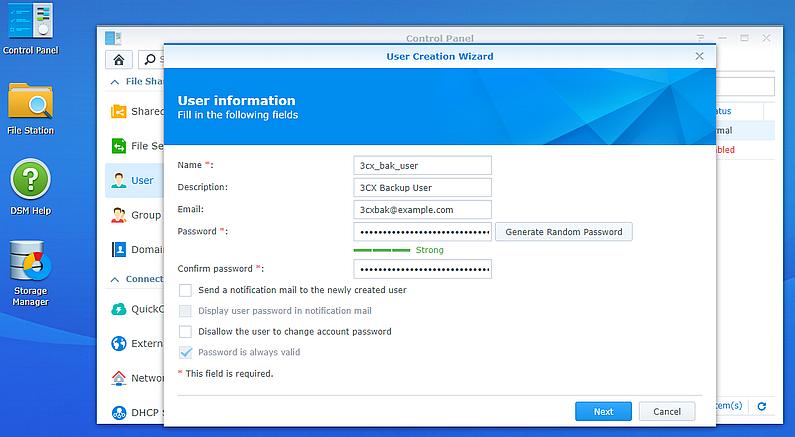 Create a user on Synology NAS