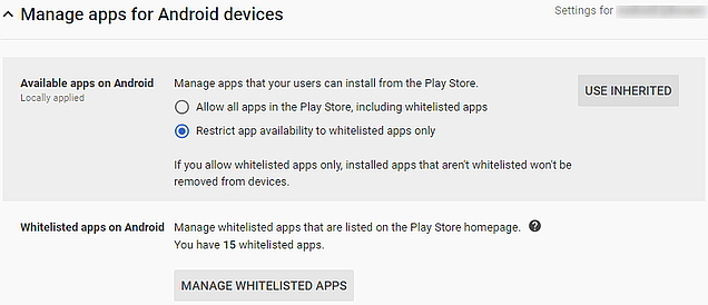 Restrict app availability to whitelisted apps via G Suite