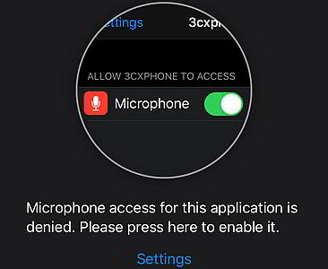 New microphone permission helper in the pre-release 3CX Beta for iOS.