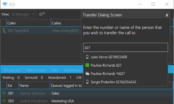 Send call to voicemail from view in new 3CX Windows app.