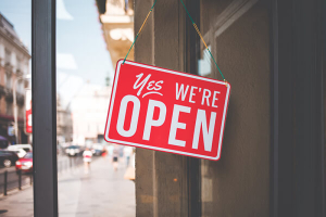 door with open sign