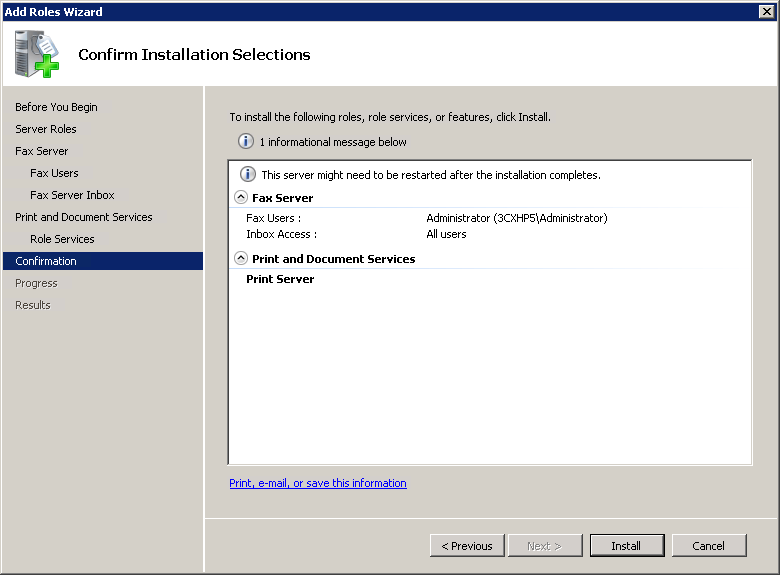 installing microsoft fax services on windows server 2008